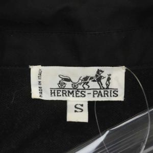 HERMES 馬車タグ brides de gala スカーフ柄 ニット切り替え ブラウス ロゴボタン S 青 黄