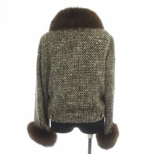 KANEKO ISAO セットアップ ファー襟 ミックスツイードジャケット スカート ノーカラー 総裏地 ロング ベージュ