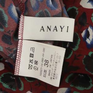 ANAYI パンジープリントシャーリングワンピース 長袖 ロング フレア シアー 総柄 38 ボルドー