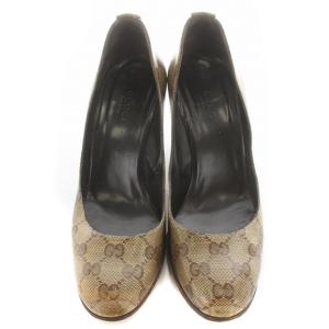 GUCCI パンプス GG柄 ウェッジソール 37 24cm ブラウン