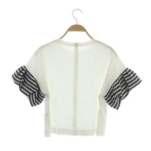 BORDERS at BALCONY フリルスリーブショート丈Tシャツ カットソー 半袖 38 ホワイト ブラック