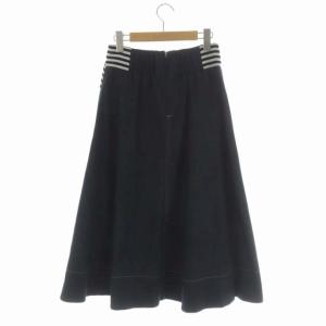 BORDERS at BALCONY デニムロングスカート フレア ストレッチ 切替 38 黒