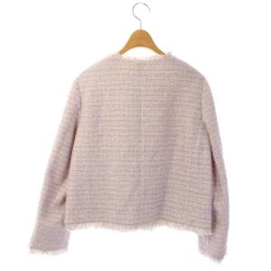 Grace Class 22SS ツイードフリンジジャケット ノーカラー ミドル丈 総裏地 38 ラベンダー