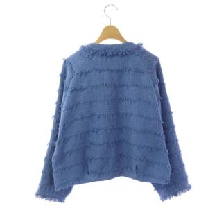 Diagram GRACE CONTINENTAL 22SS ツイードフリンジノーカラージャケット ミドル丈 総裏地 36 ブルー