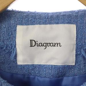 Diagram GRACE CONTINENTAL 22SS ツイードフリンジノーカラージャケット ミドル丈 総裏地 36 ブルー