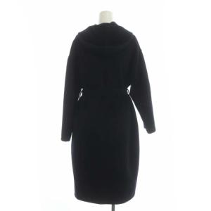 TOMORROWLAND シャルムリバーフーデッドガウンコート ロング ウール リボンベルト付き 36 ネイビー