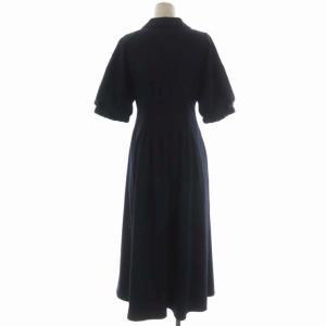 CELFORD シャーリングワンピース 七分袖 ロング フレア ジップアップ 38 ネイビー