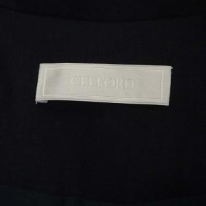 CELFORD シャーリングワンピース 七分袖 ロング フレア ジップアップ 38 ネイビー