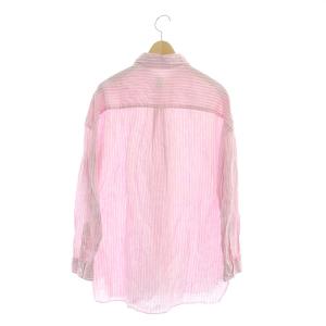 Finamore リネンストライプシャツ 長袖 40 ピンク