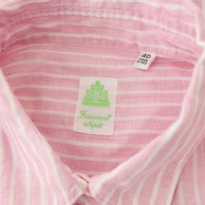 Finamore リネンストライプシャツ 長袖 40 ピンク