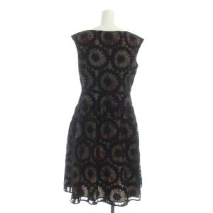 TOCCA フラワー刺繍ワンピース ひざ丈 ノースリーブ 2 ブラック