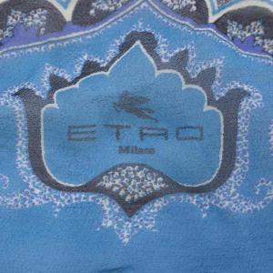 ETRO ストール ペイズリー柄 シルク フリンジ ネイビー イエロー