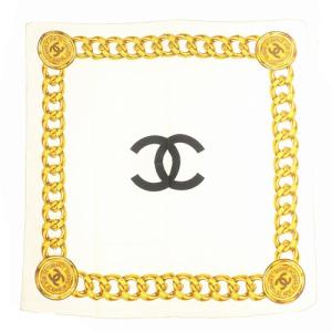 CHANEL ココマーク スカーフ シルク チェーン柄 アイボリー