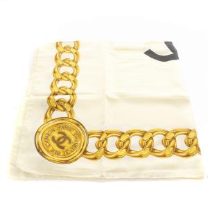 CHANEL ココマーク スカーフ シルク チェーン柄 アイボリー