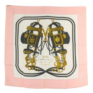 HERMES カレ90 式典用馬勒 BRIDES de GALA スカーフ シルク 総柄 ホワイト ピンク