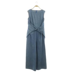 デニムリボンオールインワン ワイドパンツ 38 水色 ライトブルー