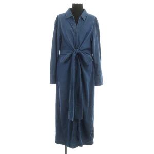デニムシャツクロスワンピース ロング 長袖 リボン 38 ブルー