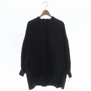21SS スタンドカラー ランタンスリーブ ブラウス チュニック プルオーバー 長袖 F ブラック