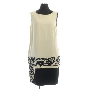 刺繍デザインワンピース ミニ ノースリーブ 38 アイボリー ブラック
