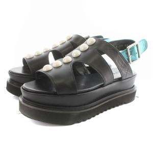 サンダル 装飾 レザー ストラップ 厚底 22.5cm ブラック