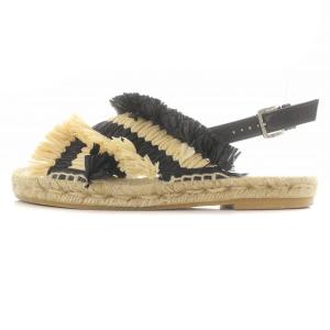 Sergio Rossi 21SS srカウアイ サンダル ストラップ ヒール1cm ラフィア 35 22cm べージュ 黒 ブラック