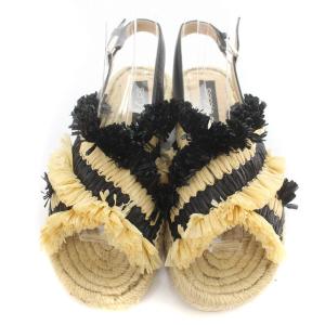 Sergio Rossi 21SS srカウアイ サンダル ストラップ ヒール1cm ラフィア 35 22cm べージュ 黒 ブラック
