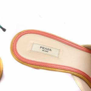 PRADA サンダル ミュール フラワーモチーフ レザー 35 1/2 22.5cm オレンジ マスタード ピンク