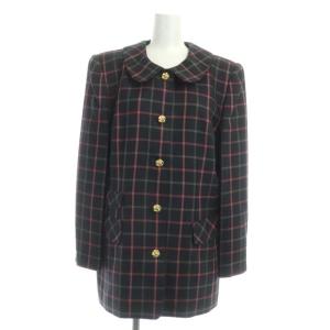 Leilian セットアップ ラウンドカラージャケット 5B スカート 膝丈 チェック シルク混 ブラック ベージュ