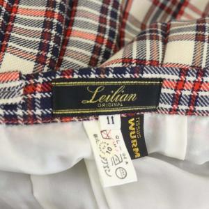 Leilian WURMSER チェック プリーツロングスカート フレア 11 ライトベージュ 紺 赤