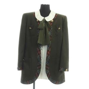 Leilian 3点セット ジャケット ボウタイブラウス プリーツスカート チェック 金ボタン 