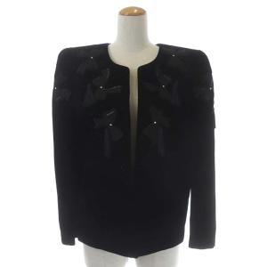 Leilian セットアップ ノーカラージャケット 総裏地 ロングスカート タイト ベロア リボン 9 ブラック