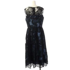 GRACE CONTINENTAL トリミングレースワンピース ミモレ丈 ノースリーブ 38  ライトブルー ブラック