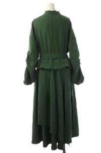 Ameri VINTAGE バルーンスリーブドレス ワンピース Vネック 長袖 ロング フレア リボンベルト F グリーン