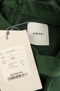 Ameri VINTAGE バルーンスリーブドレス ワンピース Vネック 長袖 ロング フレア リボンベルト F グリーン
