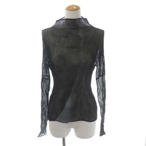 カットソー ハイネック プリーツ シアー 長袖 2 ブラック グレー