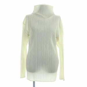 イッセイミヤケ ハイネック プリーツトップス カットソー プルオーバー 長袖 3 アイボリー