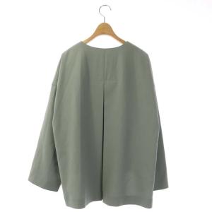 ADORE 20AW クールジョーゼットノーカラージャケット ミドル丈 薄手 スナップボタン 38 スモークミントグリーン
