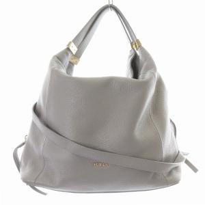 LIZ ショルダーバッグ ハンドバッグ レザー 2way ロゴ グレー