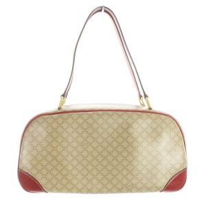 CELINE マカダム ハンドバッグ レザー ベージュ レッド