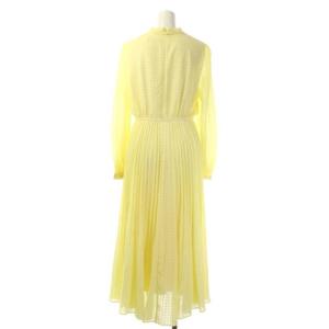 CELFORD 21SS シアーチェックタイワンピース 長袖 ロング フレア プリーツ 36 黄 イエロー