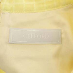 CELFORD 21SS シアーチェックタイワンピース 長袖 ロング フレア プリーツ 36 黄 イエロー