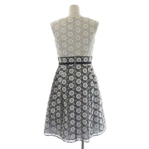 TOCCA FELICIA ドレス フレアワンピース 花柄刺繍 バイカラー ミモレ丈 ノースリーブ 0 ライトグレージュ 黒 ブラック