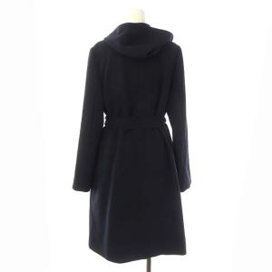 ANAYI ダブルクロスフードコート アウター ロング ベルト付き 38 紺 ネイビー