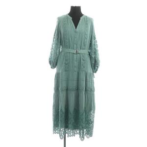 21SS ワンピース レース ティアード ベルト付き 36 ミントグリーン