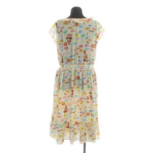 franche lippée フラワー アニマル プリント フリル ワンピース ロング 半袖 ウエストリボン付 M アイボリー