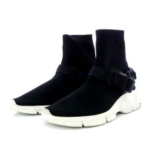 PRADA ハイトップ ソックススニーカー エラストマー レザー 34.5 21.5cm 黒 ブラック