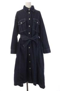 デニムシャツワンピース リボンベルト付き 36 ブルー