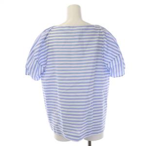 Drawer ストライプ ショートスリーブブラウス プルオーバー 半袖 パフスリーブ 38 ライトブルー ホワイト