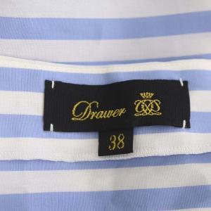 Drawer ストライプ ショートスリーブブラウス プルオーバー 半袖 パフスリーブ 38 ライトブルー ホワイト