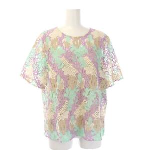 Mexicanレーストップ ブラウス プルオーバー 半袖 インナー付き 38 マルチカラー